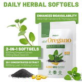 2 in 1 Oil of Oregano Capsules - Oregano Oil with Black Seed Oil, Herbal Extracted Supplement with Carvacrol | 300 Softgels - 150 Days Supply