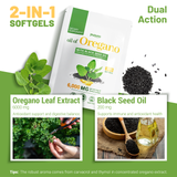 2 in 1 Oil of Oregano Capsules - Oregano Oil with Black Seed Oil, Herbal Extracted Supplement with Carvacrol | 300 Softgels - 150 Days Supply