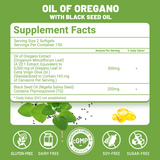 2 in 1 Oil of Oregano Capsules - Oregano Oil with Black Seed Oil, Herbal Extracted Supplement with Carvacrol | 300 Softgels - 150 Days Supply
