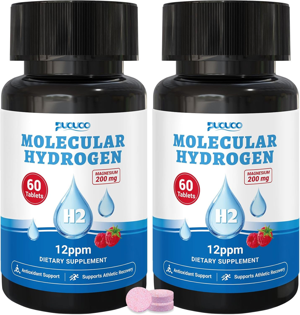 Molecular Hydrogen Water Tablets with Magnesium – 12 PPM H₂ Tablets for Drinking Water – Antioxidant Rich,Supports Energy & Wellness – 120 Count（2 Bottles）